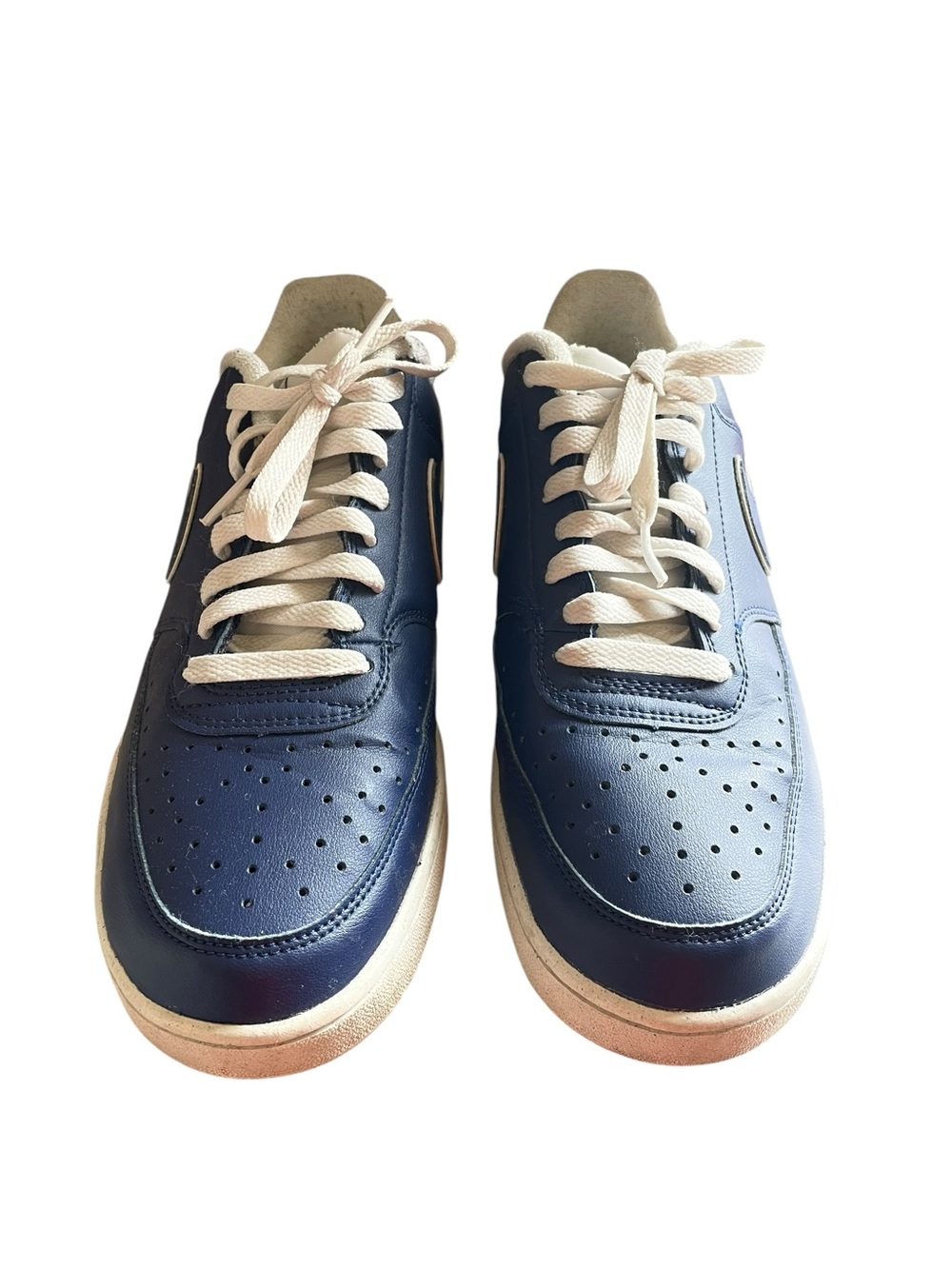 Nike Men's Court Vision Low‎ Navy Blue Leather Sneakers with White Laces